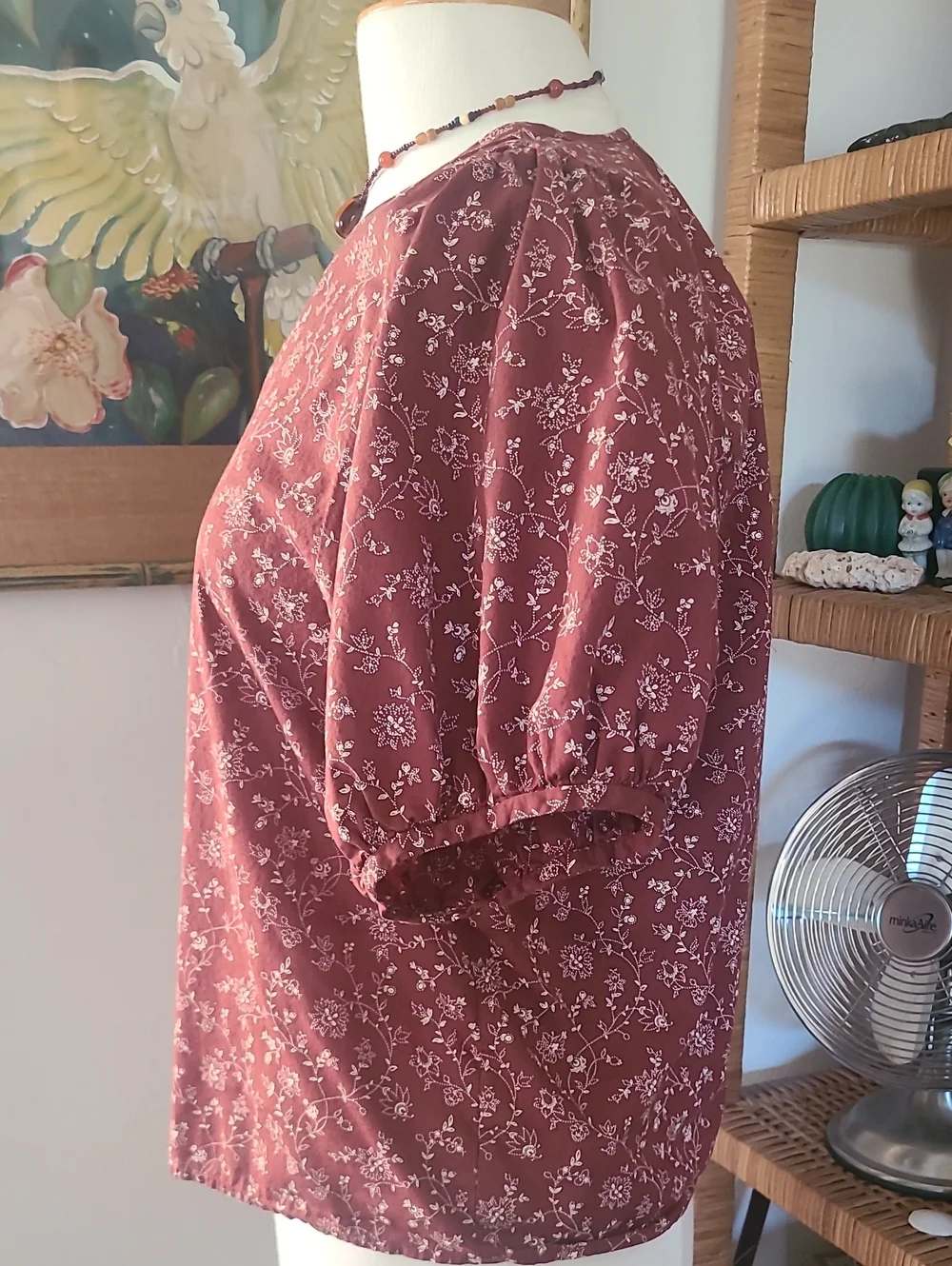 Madewell Batik Vine V-Neck Puff Sleeve Top Size S